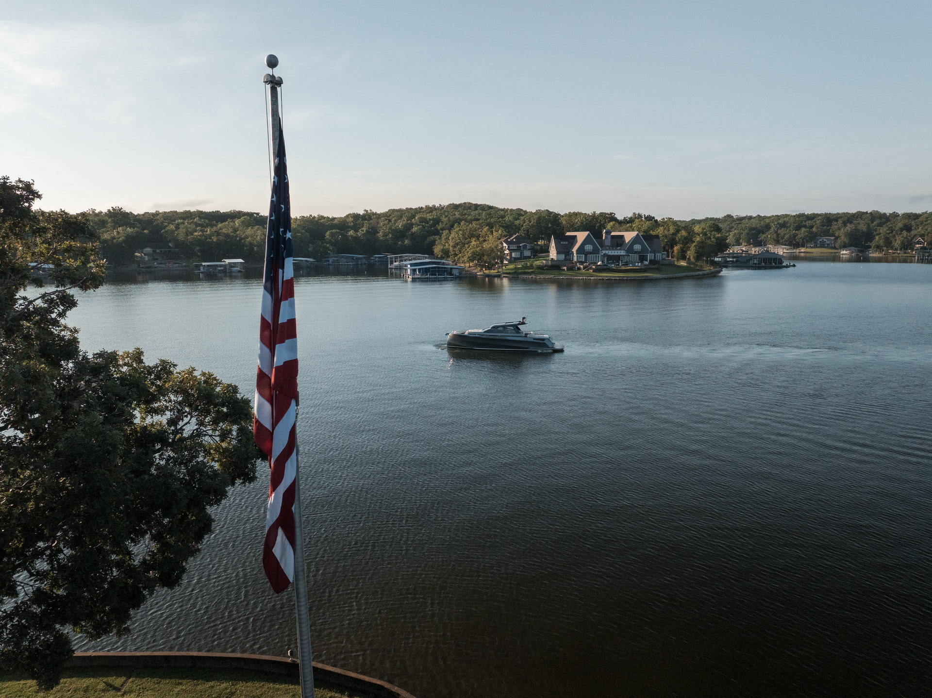 DA 50 aerial running shot showing the yacht's elegant profile